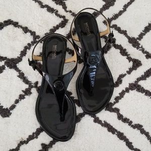 Michael Kors Black Leather Wedge Sandals